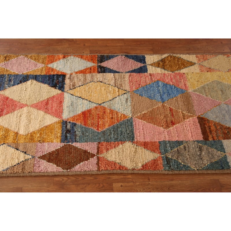 Geometric Moroccan Runner Rug Handmade Multi-Color Wool Carpet - 2'10" x 9'10"