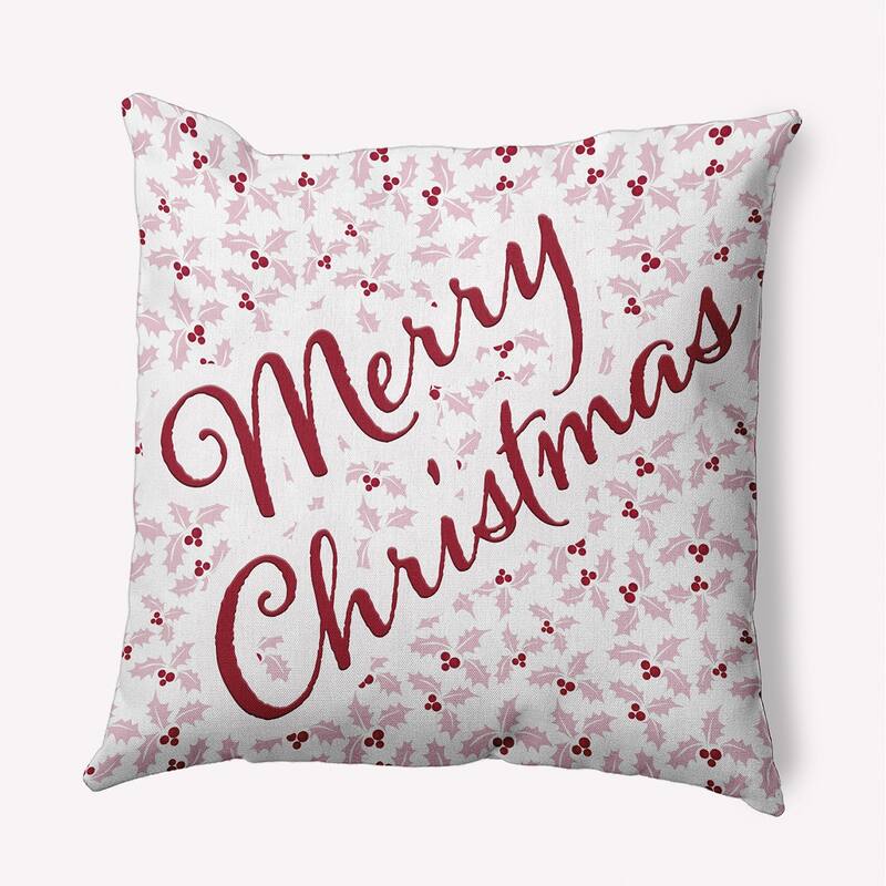 Merry Christmas with Holly Accent Pillow - 18" x 18" - Light Pink