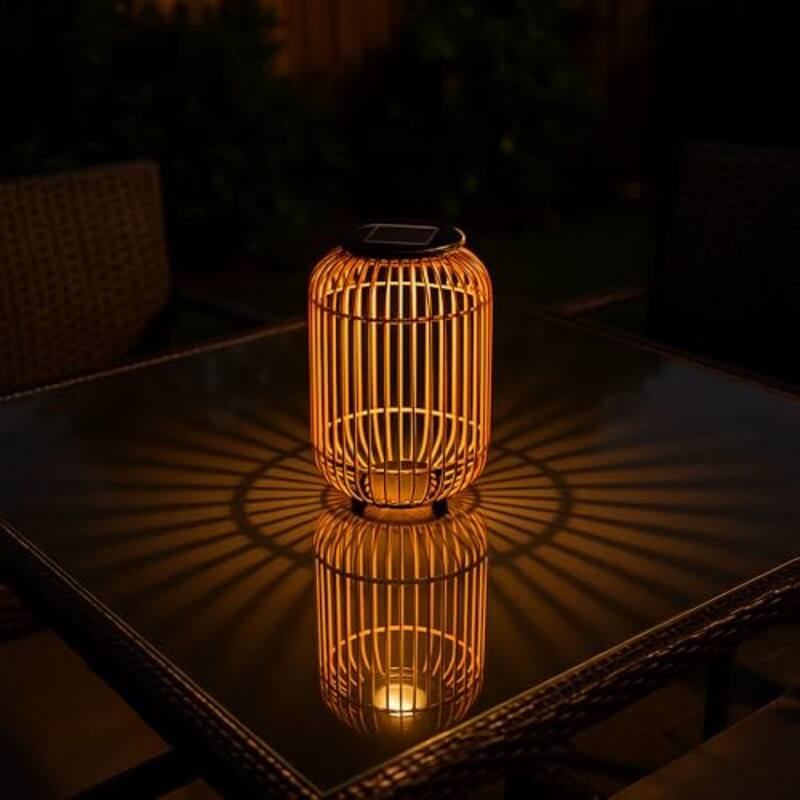 Aria Home Waterproof Solar Wicker Lantern with Rattan and LED Light