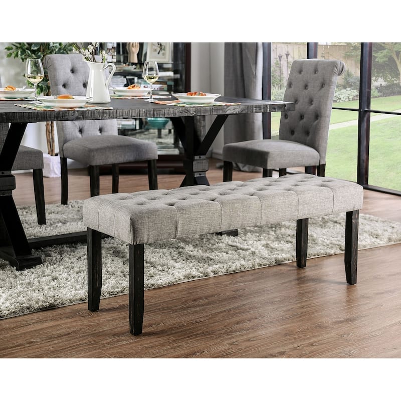 Fabric and Wood Dining Bench - Antique Black and Light Gray