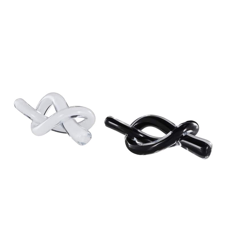 Glass Knot Abstract Twisted Loop Decorative Sculpture - Set of 2 Blue or Black - Roche River Decor