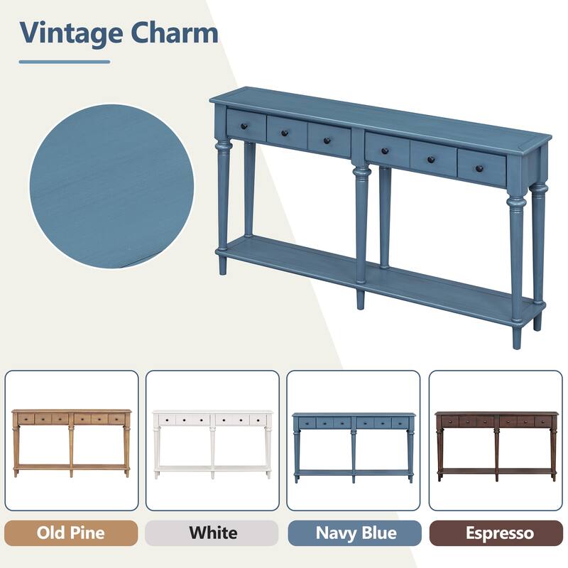 Navy Blue Versatile Hallway Table Side Table with 4 Storage Drawers, Accent Table Sofa Table with Bottom Open Shelf