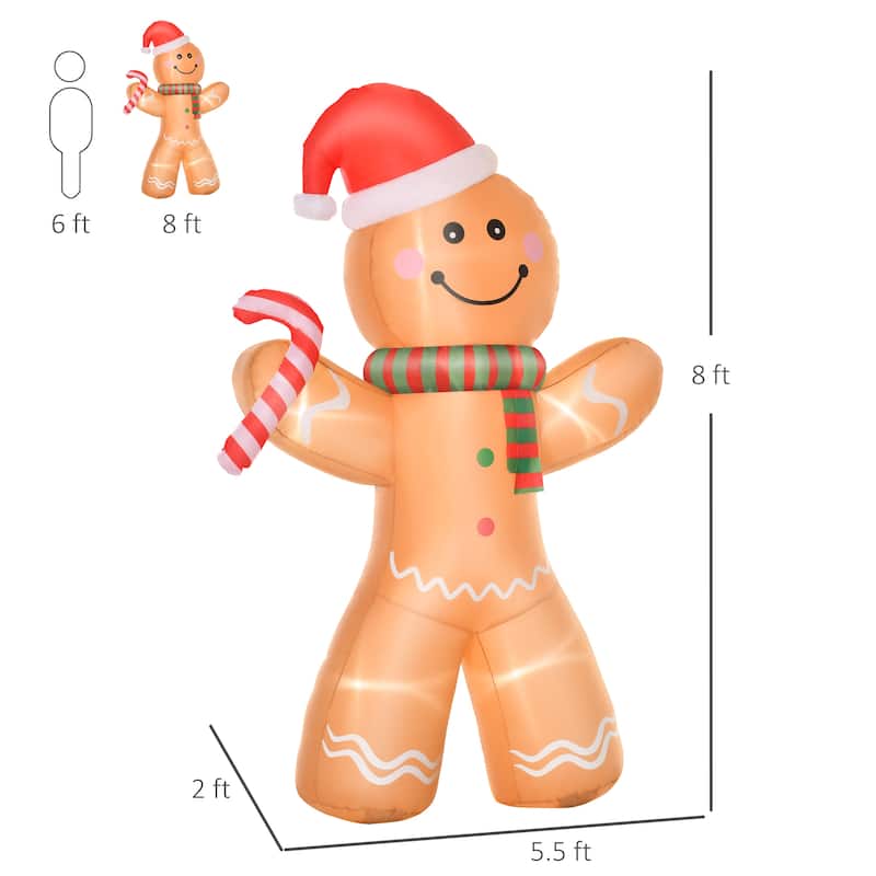 HOMCOM 8FT Christmas Gingerbread Man, Large Christmas Inflatable Holiday Decoration, Gingerbread Decorations