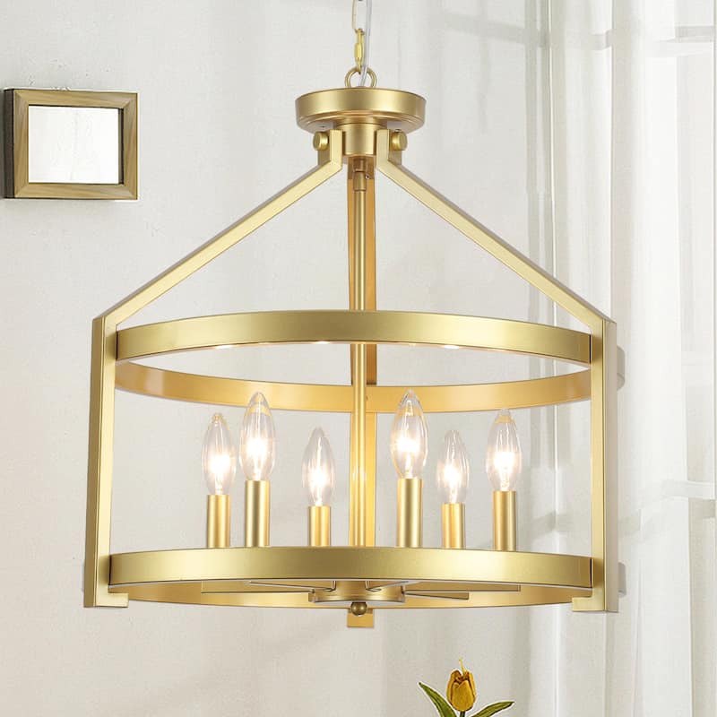 6- Light 20.3" Dimmable Modern Farmhouse Round Cage Chandelier for Dining Room Foyer - N/A - Gold