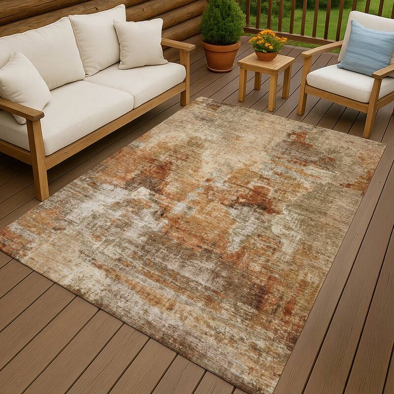 Machine Washable Indoor/ Outdoor Abstact Contemporary Chantille Rug