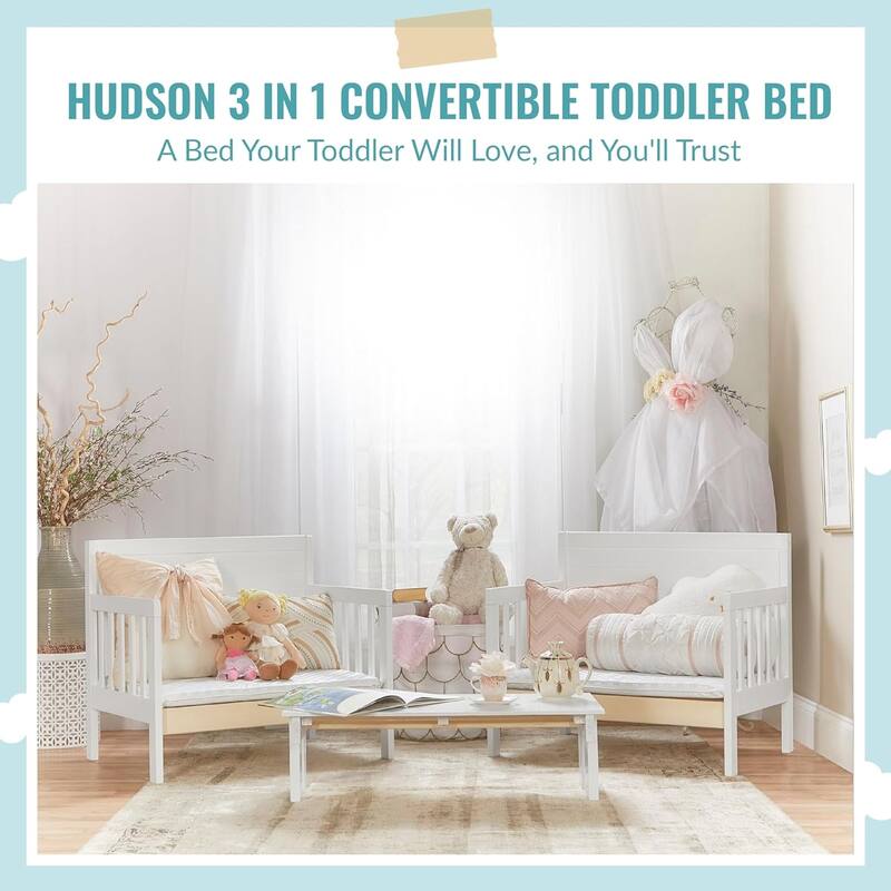 Dream On Me Hudson 3 in 1 Convertible Toddler Bed White