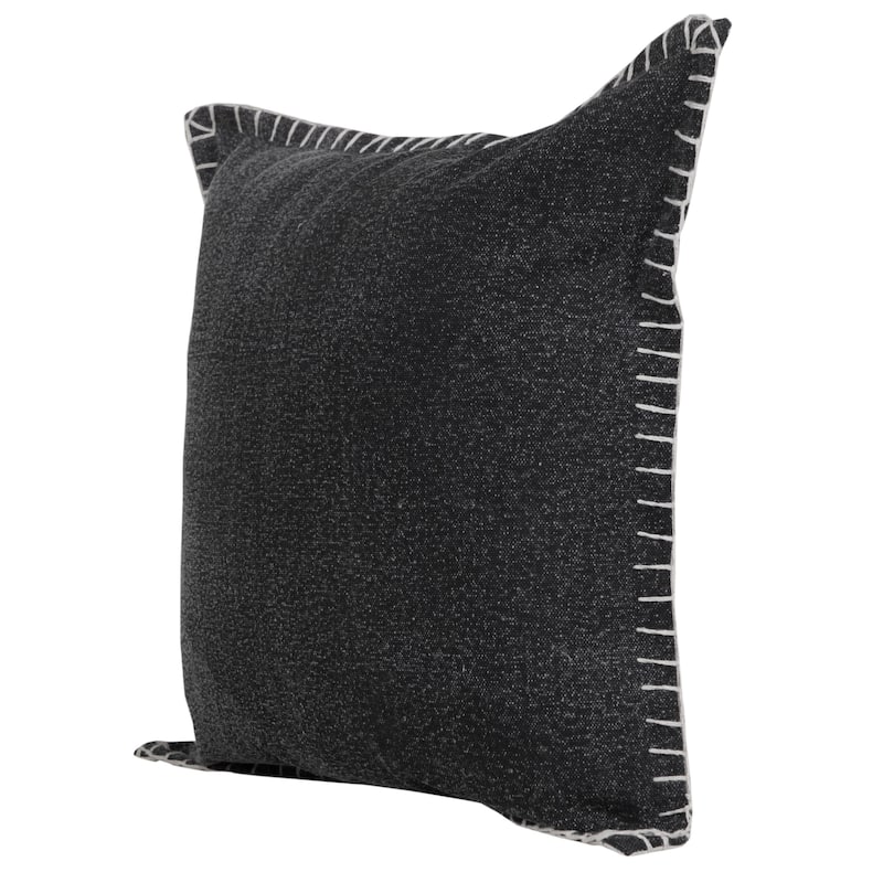 HomeRoots 20" X 20" Jet Black 100% Cotton Zippered Pillow
