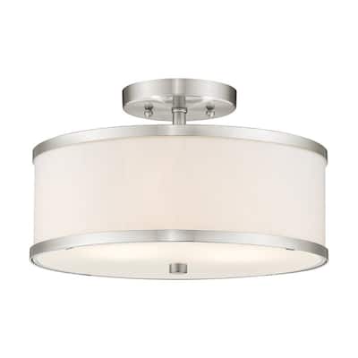 Livex Lighting 2-light Brushed Nickel Shaded Flush Mount, 62627-91 - 13" DIA 8" H