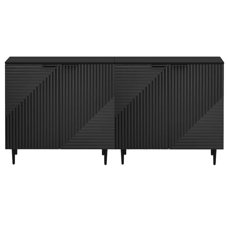 Roomfitters Set of 2 Modern Side Cabinets with Geometric Doors, Adjustable Shelves, Stylish Storage or TV Stand, Black