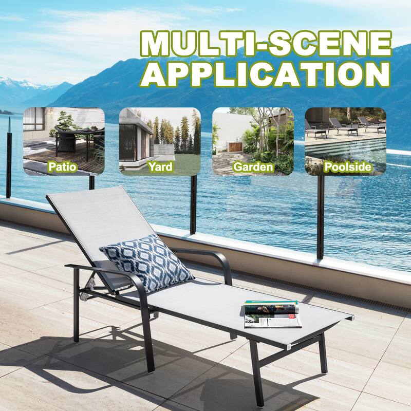 Outdoor Textilene Lounge Chair with Aluminum Frame, 6 Reclining Levels