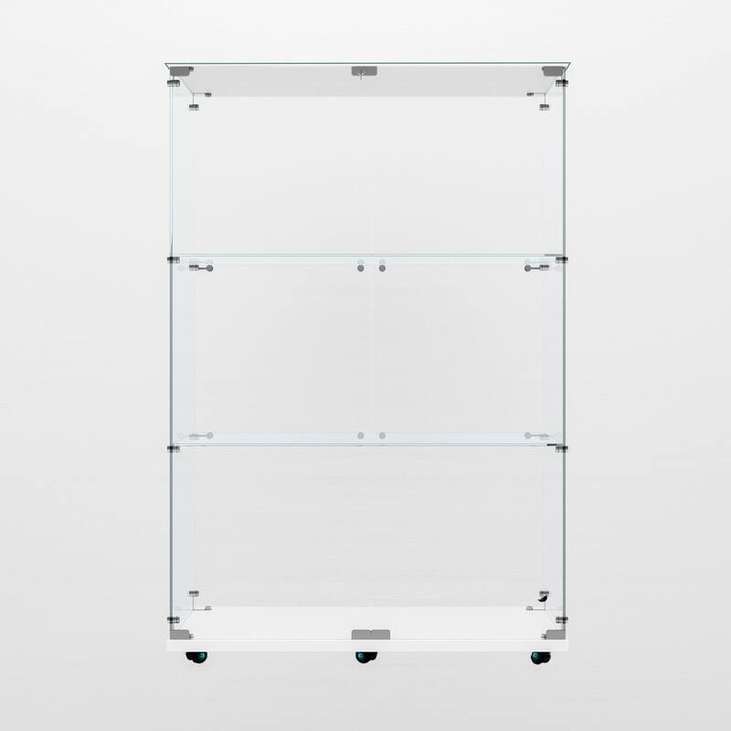 Tempered Glass Display Cabinet, File Cabinet, Tempered Glass Top, Bluetooth LED Light Strip, with Door Lock