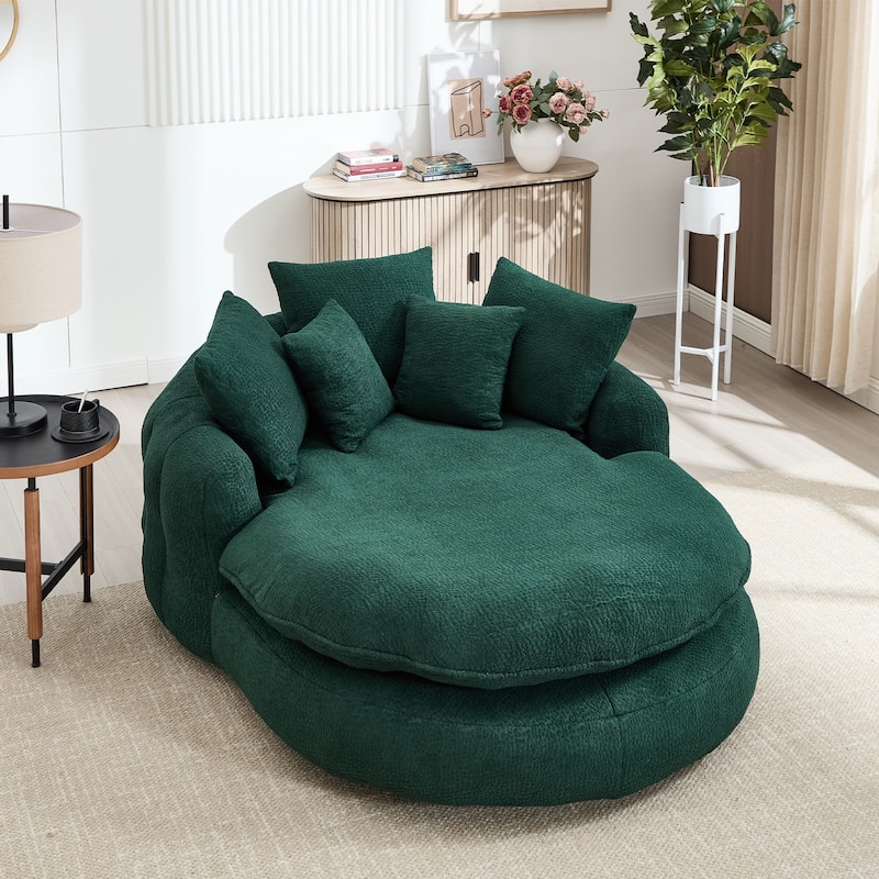 HOMEFUN Chenille Upholstered Oversized Wrap Around Deep Seat Bean Bag Lazy Sofa with 5 Pillows - Emerald
