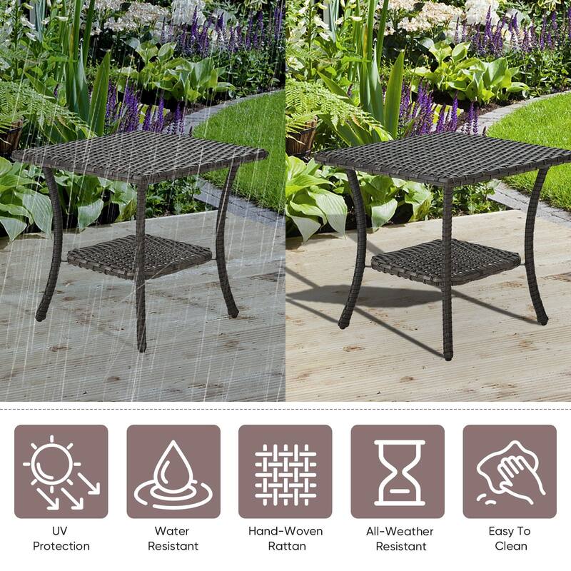 Outdoor Wicker Storage Side Table - Brown