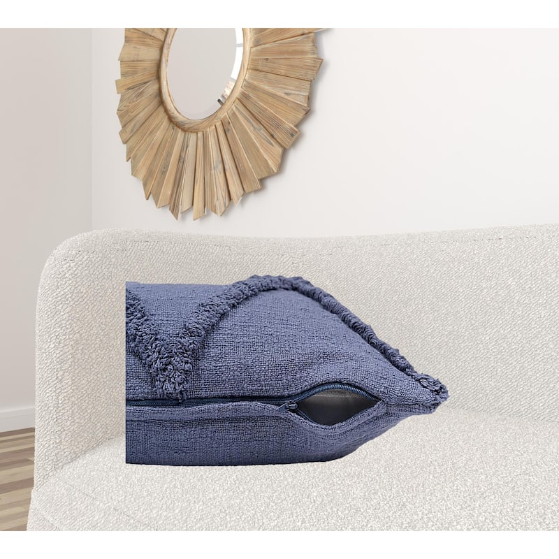 HomeRoots 18" X 18" Denim Blue 100% Cotton Zippered Pillow
