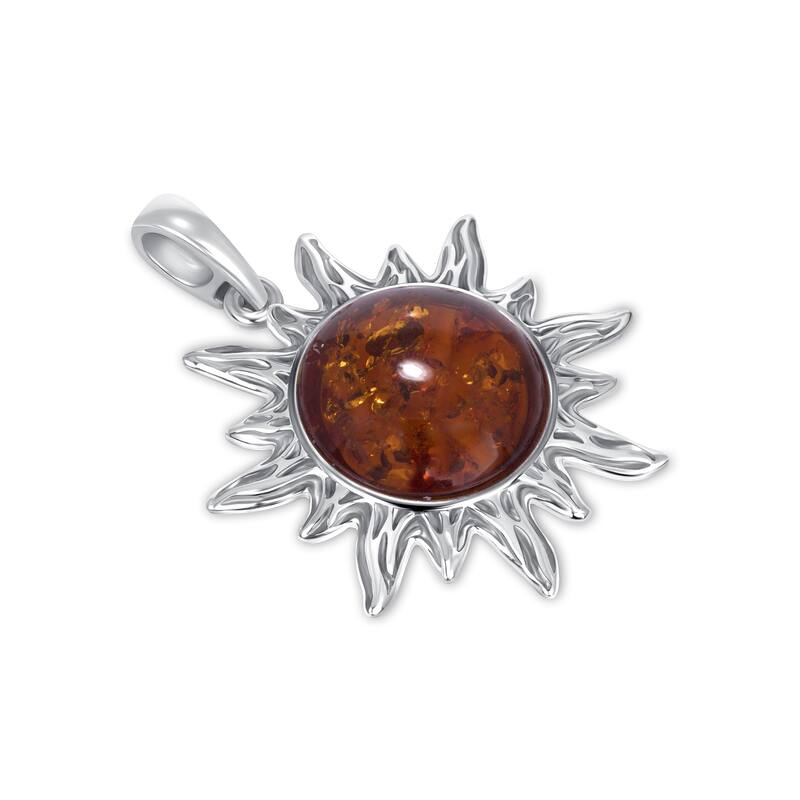 Baltic Amber Sun Pendant Necklace in Sterling Silver