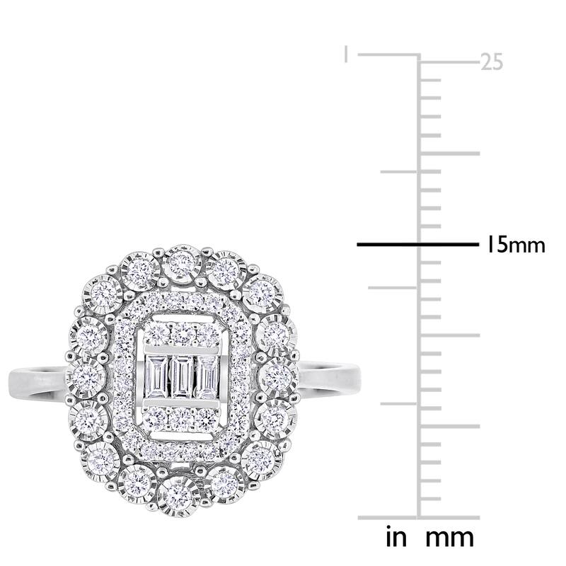 Miadora 1/2ct TDW Parallel Baguette Diamonds Octagon Halo Cluster Ring in 14k White Gold