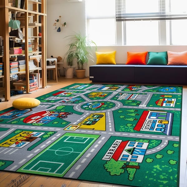 slide 2 of 8, Kids Playmat Road Traffic Educational Non Slip Area Rug 3' x 5'
