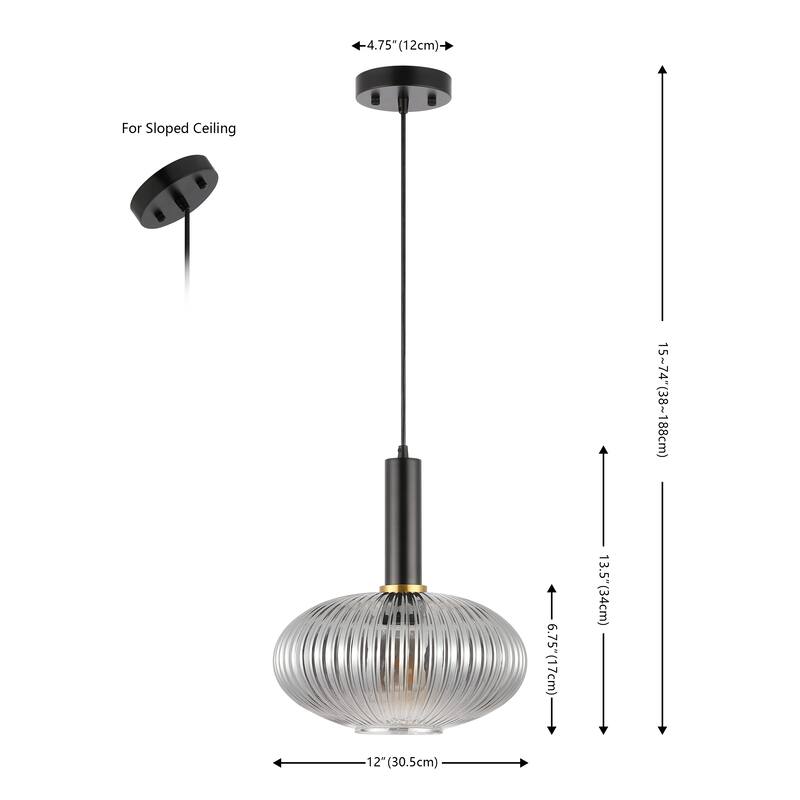 SAFAVIEH Nedelia 12-inch Pendant Light - 12 In. W x 12 In. D x 15-74 In. H - Smoke Grey/Black - 12Wx12Dx74H