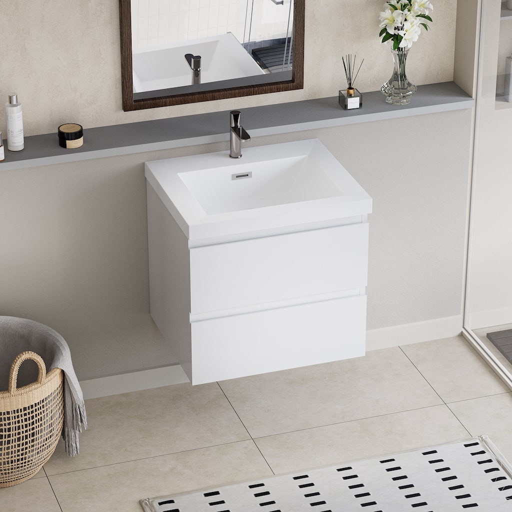24" Floating Bathroom Vanity with Resin Sink,Soft Close Drawers