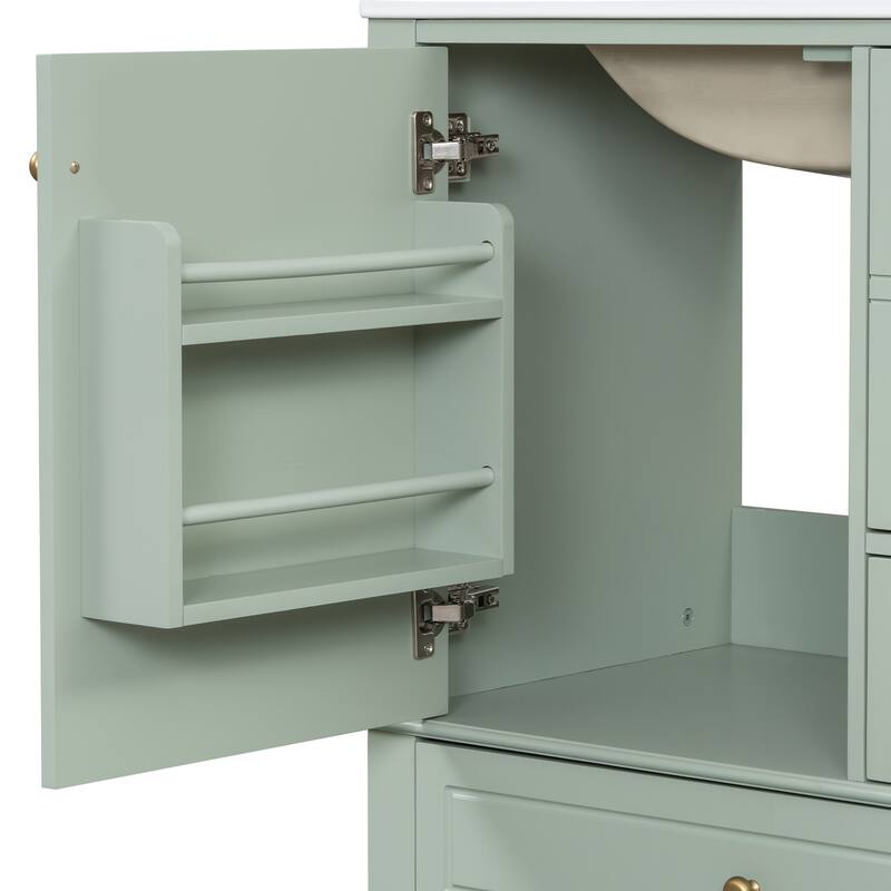 30" Bathroom Vanity with Sink, One Door with Shelf and Three Drawers, Soft Close Door, Light Green