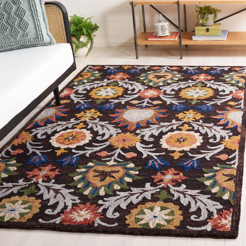 SAFAVIEH Handmade Blossom Maila Modern & Contemporary Wool Rug - 6' Square - Brown/Orange