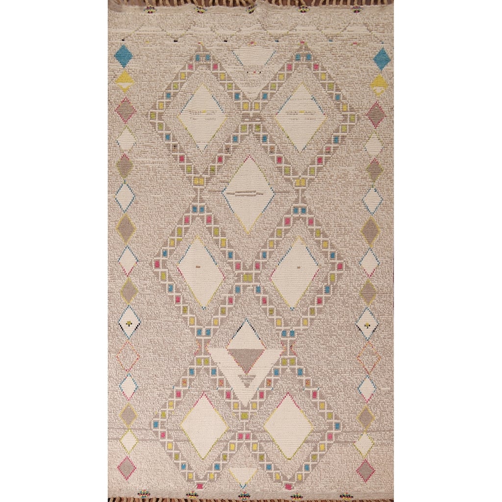 Geometric Moroccan Area Rug Hand-Knotted Oriental Wool Carpet - 5'7"x 10'0"