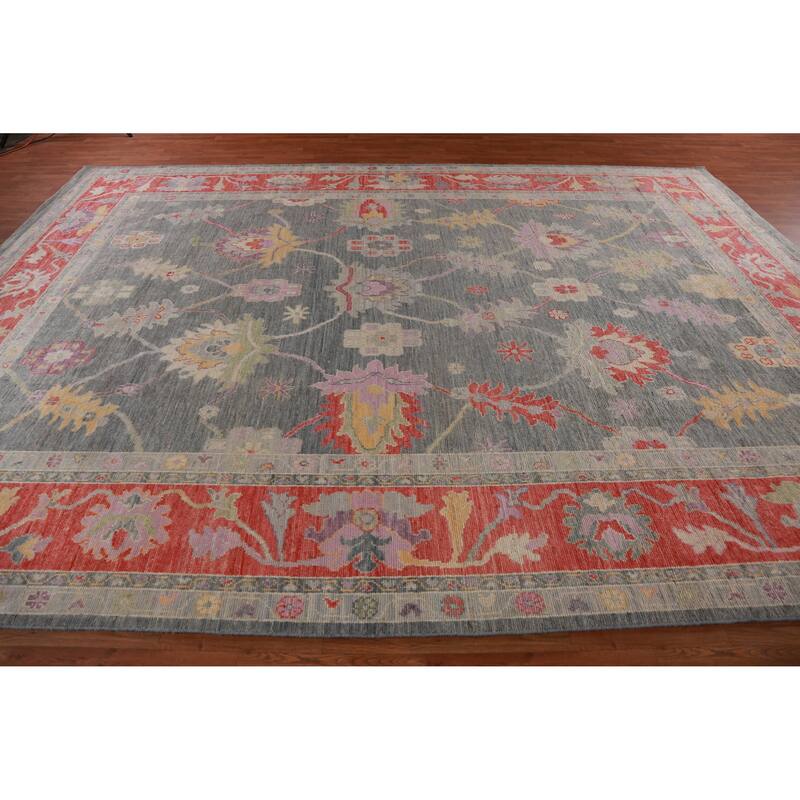Hand Knotted Oriental 100% Wool Carpet Transitional All-Over Navy Blue & Blues Oushak Area Rug - 13' 9'' X 10' 2''