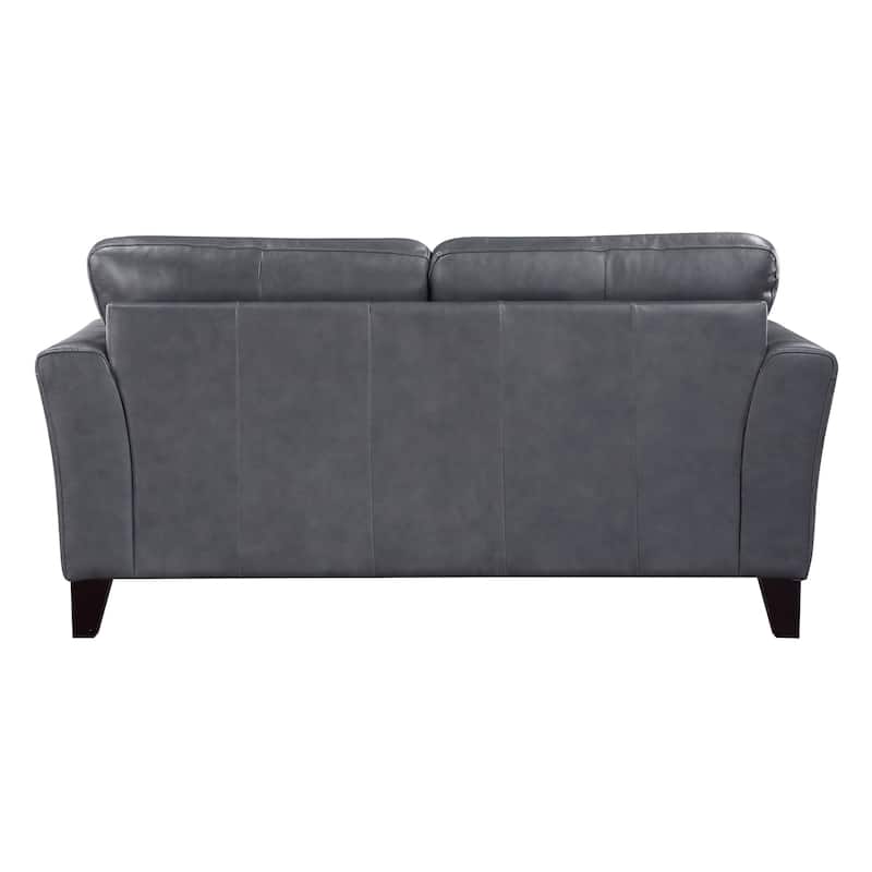 Lisa 71 Inch Loveseat, Gray Top Grain and Split Leather Brown Solid Wood