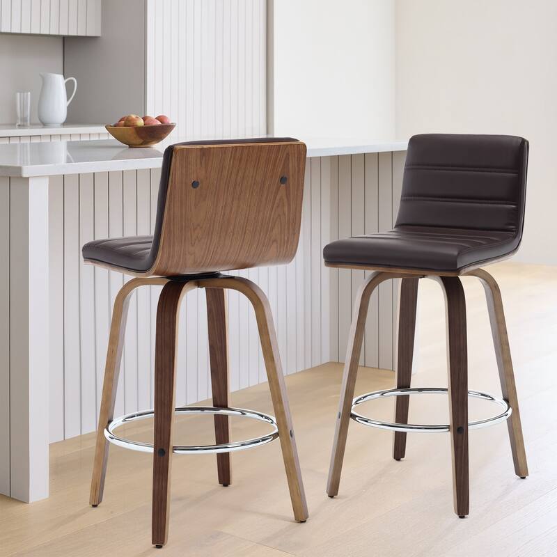 Modern Leather Upholstered Swivel Counter/Bar Stools, Set of 2