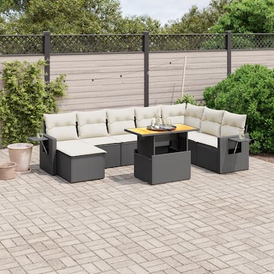 vidaXL Garden Sofa Set Black and Cream White - 21.7 x 39.4 x 28.7