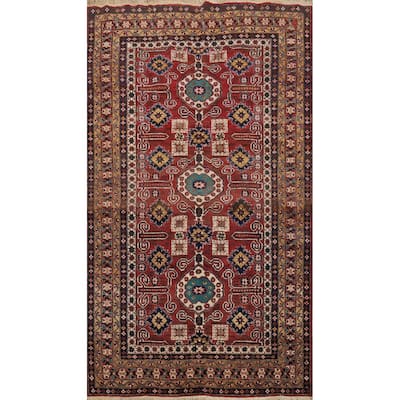 Hand Knotted Oriental 100% Wool Carpet Traditional Geometric Red Ardebil Area Rug - 7' 5'' X 4' 5''