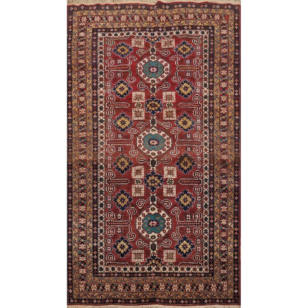 Hand Knotted Oriental 100% Wool Carpet Traditional Geometric Red Ardebil Area Rug - 7' 5'' X 4' 5''