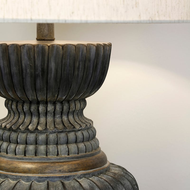 StyleCraft Malta Ribbed Faded Ebony and Antique Bronze Metal Table Lamp