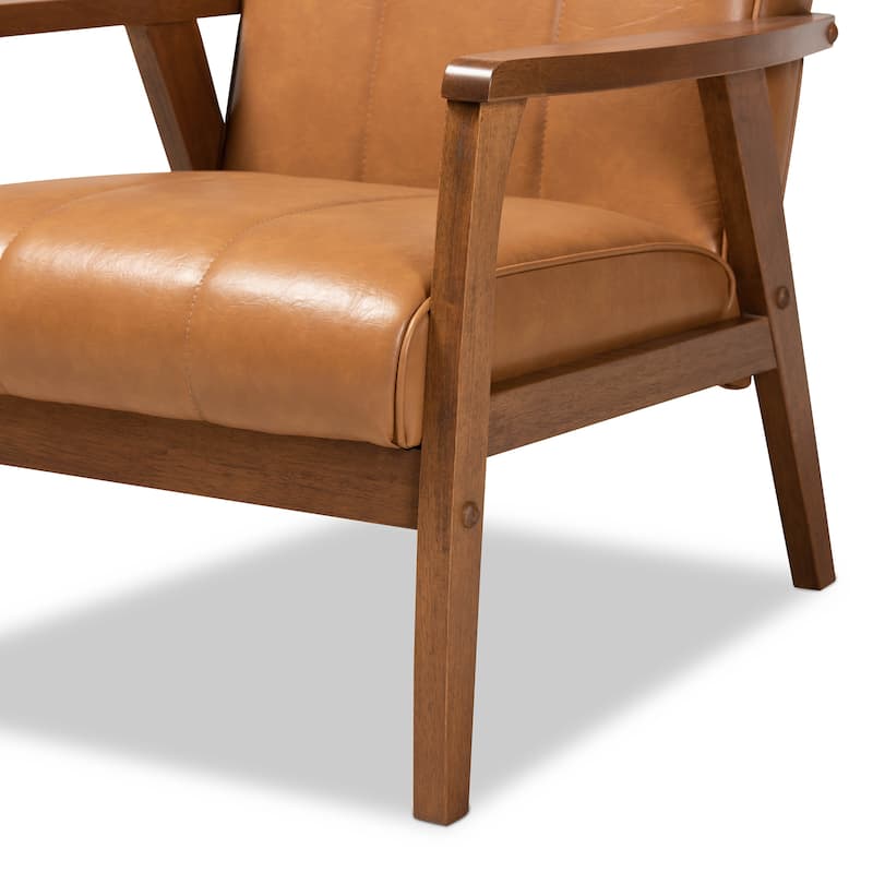 Nikko Tan Faux Leather and Walnut Brown finished Wood Lounge Chair