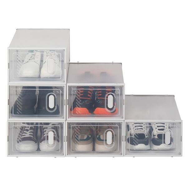 Set Of 6 Plastic Shoe Box Storage Containers - Clear, Stackable, 14"L X 10.5"W X 5.5"H