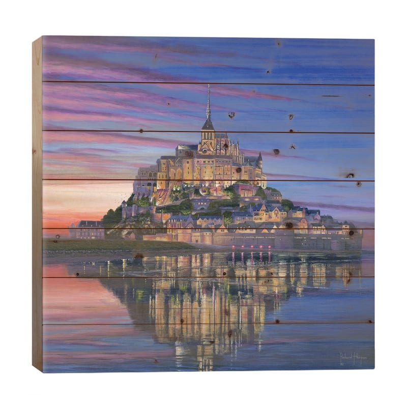 Mont Saint Michel Soir, France Print On Wood by Richard Harpum - Multi-Color - 26x26x1.5
