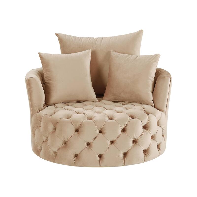 Velvet Upholstered Swivel Accent Chair in Beige - Beige