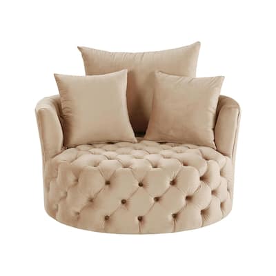 Velvet Upholstered Swivel Accent Chair in Beige