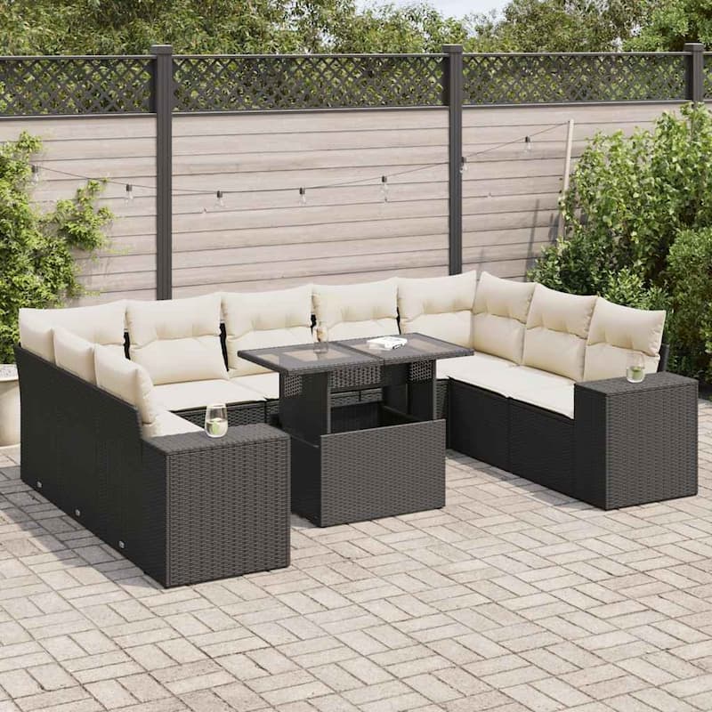vidaXL Garden Sofa Set - 21.7 x 39.4 x 28.7 - Black and cream with storage