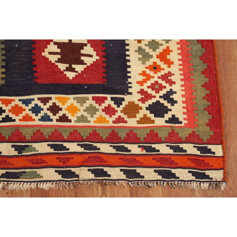 Blue Kilim Qashqai Persian Vintage Area Rug Hand-Woven Wool Carpet - 4'7"x 8'8"