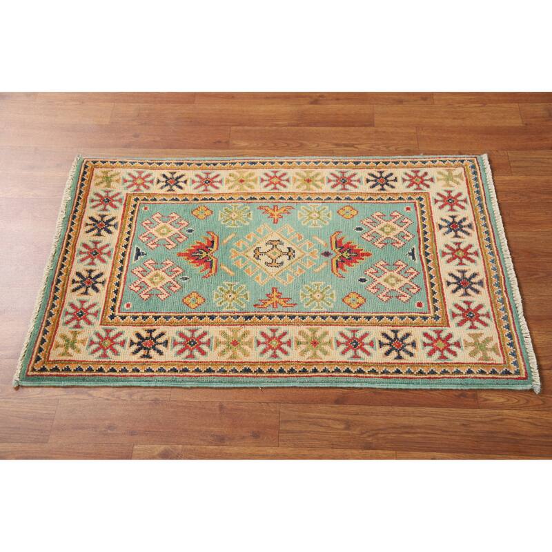 Turquoise Blue Kazak Oriental Accent Foyer Rug Handmade Wool Carpet - 2'0"x 3'0"