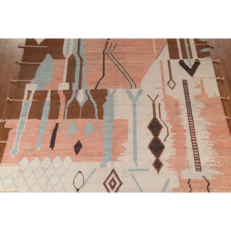All-Over Moroccan Abstract Area Rug Hand-Knotted Wool Carpet - 8'11"x 12'8"