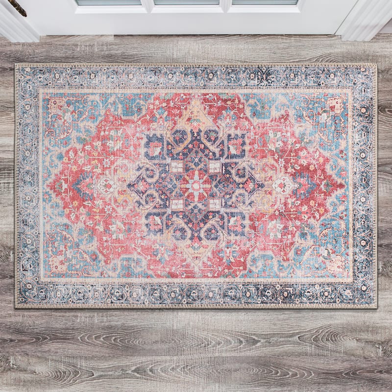 Traditional Distressed Vintage Machine Washbale Multi Area Rug - 2' 1" x 3' - Runner/Rectangle