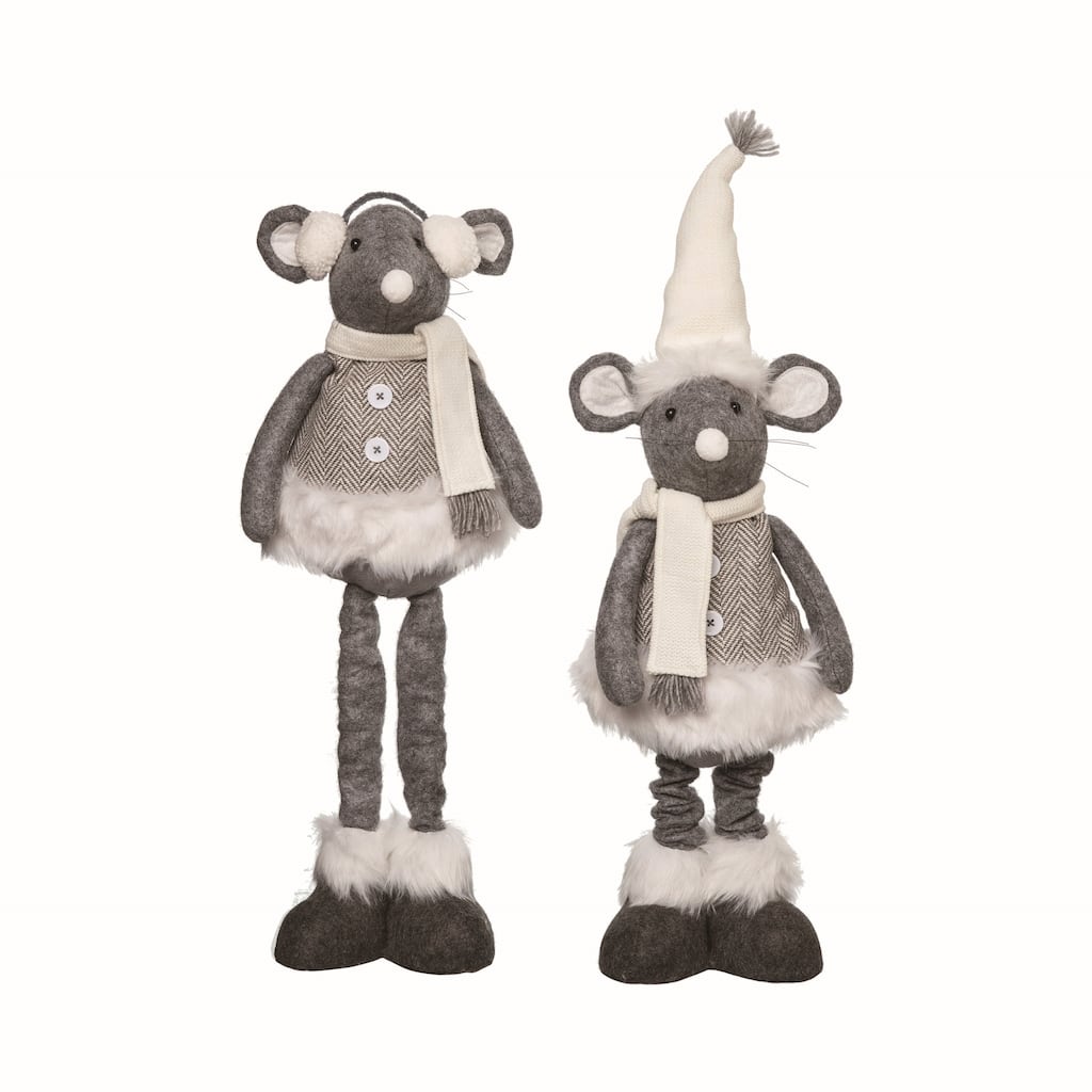 Transpac Fabric Telescoping Mouse Set of 2 Christmas Home Decorations