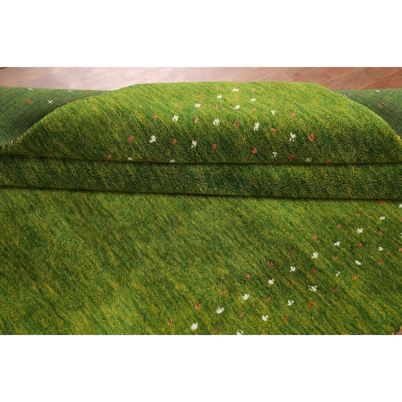 Green Gabbeh Indian Area Rug Hand-Knotted Wool Carpet - 5'4"x 7'9"