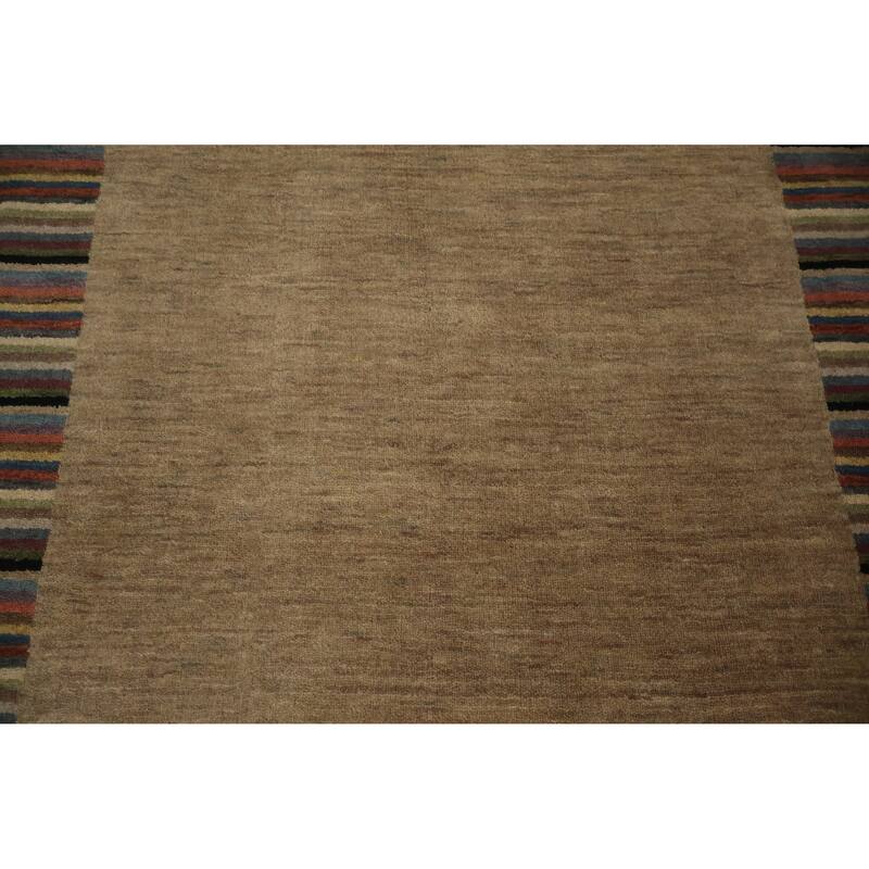 Hand Knotted Oriental 100% Wool Carpet Modern Stripe Brown Nepalese Area Rug - 5' 7'' X 3' 6''