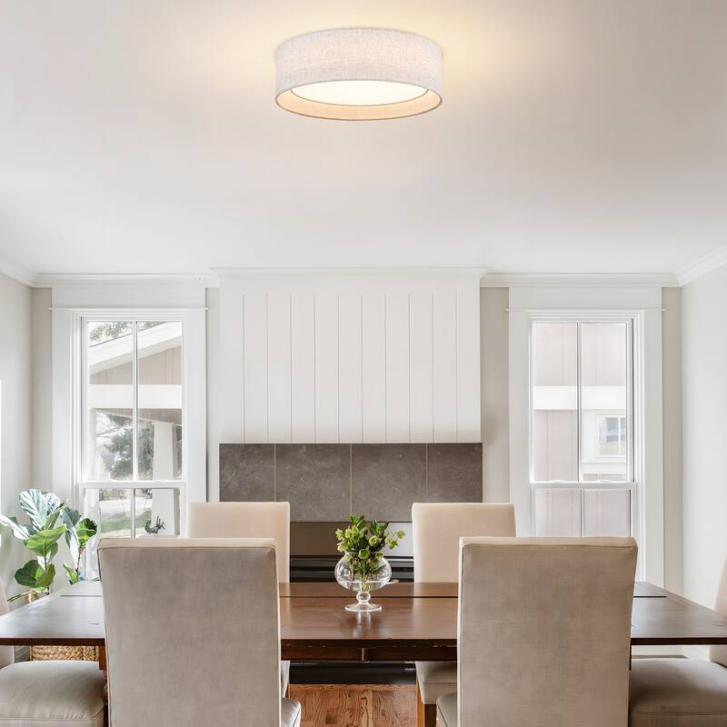 Starsky Modern Linen Drum Flush Mount Ceiling Light with 5-CCT Selectable LED (3000-6000K)