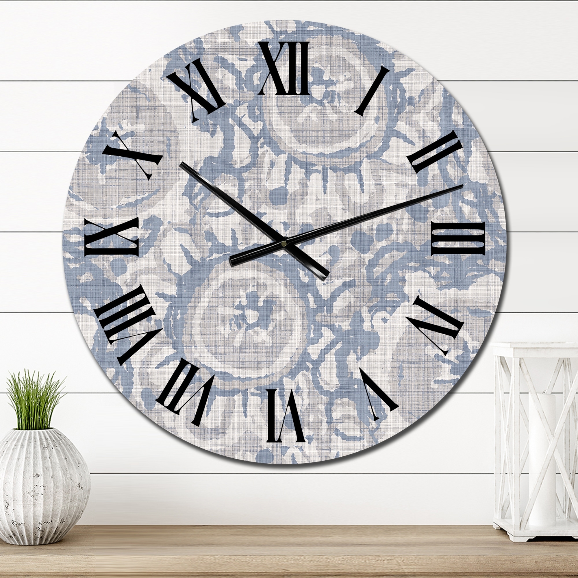 Designart 'Vintage Blue Farmhouse Flower III' Modern wall clock