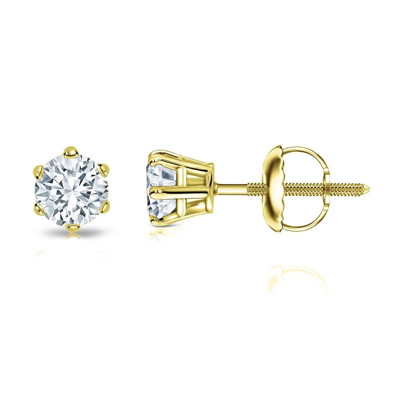Auriya 1/3ctw Round Diamond Stud Earrings 14k Gold 6-Prong (H-I, SI1-SI2) - Yellow