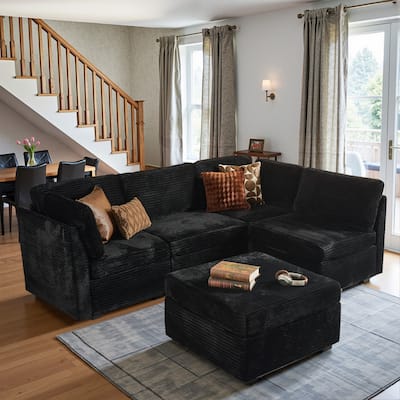 HOOOWOOO Modular Upholstery Fabric Sofa Couch with Ottoman